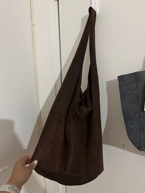 Brown Suede Hobo Shoulder Bag
